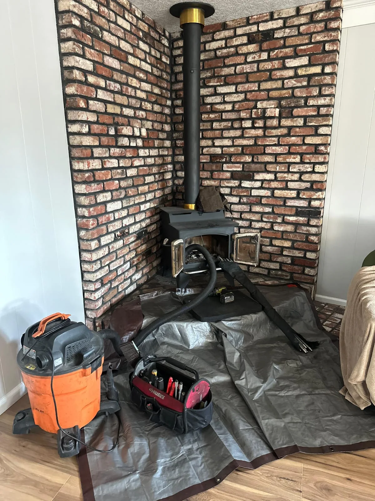 Drop cloths down and the vacuum staged before work starts